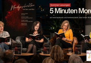 Sommer-Lesungen "5 Minuten Mord". Organisiert von Marianne Kaindl. Es lesen: Annette Schlapp, Britta Schmidt, Swantje K.-Noack, Marianne Kaindl. Veranstalter: Autoren-Kurse.